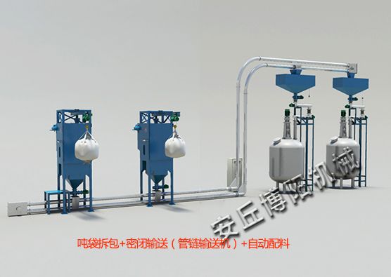 噸袋拆（chāi）包機+管鏈式輸送（sòng）機+自動配料係（xì）統