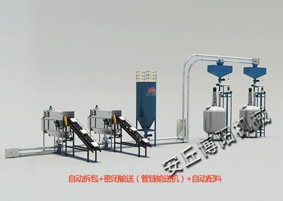 自動無塵拆包+密閉管鏈輸送機+自動配料（liào）係統解決方案