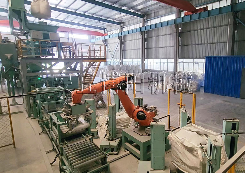 定量全自動包裝機+機械手自動碼垛（duǒ）機+裝噸包解決方案